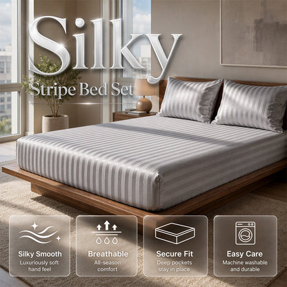 🎁New Arrivals 50% OFF💥Silky Satin Striped Fitted Sheet Set