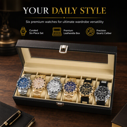 🎁New Arrivals 57% OFF💥6 Piece Men's Watch Set with Steel Band Fashion Watches in a Gift Box