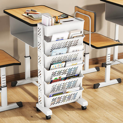 ⏳🔥LIMITED-TIME 50% OFF! ⏰ Movable Bookshelf on Wheels: 5/6 Tiers, 45° Angled Shelves, Lockable Casters, Space-Saving Design📚