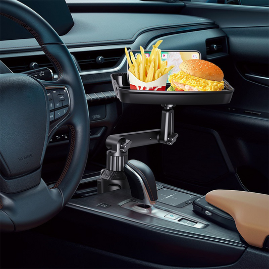 🚗 LIMITED-TIME 50% OFF! ⏰Car Cup Holder Tray: 360° Swivel, Extendable Surface, Phone Slot, Tool-Free Install