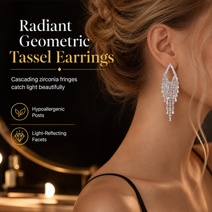 💎BUY 1 GET 1 FREE🎀 Rhombus Zirconia Drop Earrings – S925 posts & crystal fringe ✨