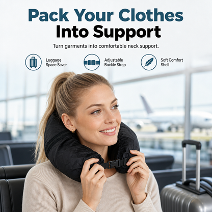 🎁New Arrivals 50% OFF💥Fillable Travel Neck Pillow Clothes Storage Bag Portable Stuffable Airplane Travel Pillow 18x78cm