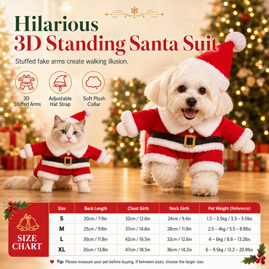🎄LIMITED-TIME 50% OFF! ✨ Christmas Pet Costume for Dogs & Cats – Hilarious 3D Standing Santa Suit with Integrated Stuffed Hands, Plush Warmth Premium Stitching & Thick Velvet Trim – Lightweight Holiday Outfit for Cats & Dogs 🐾