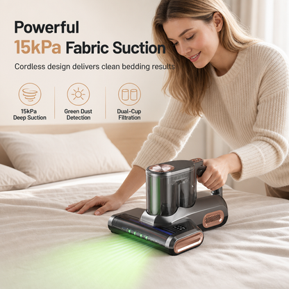 ⏳🔥LIMITED-TIME 63% OFF! ⏰Cordless Mattress Handheld Mite Remover with High Suction Green Light Dust Detection and Dual Cup Design for Bedding and Pet Hair