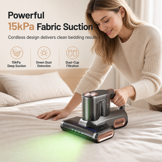 ⏳🔥LIMITED-TIME 63% OFF! ⏰Cordless Mattress Handheld Mite Remover with High Suction Green Light Dust Detection and Dual Cup Design for Bedding and Pet Hair