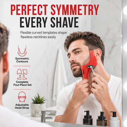 ⏳🔥LIMITED-TIME 50% OFF! ⏰Red 4-Piece Beard Shaping Tool and Hair Styling Comb Set with Neckline Hair Trimming