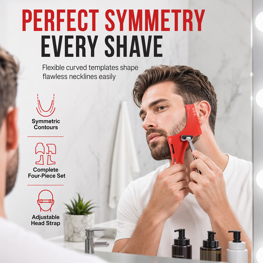 ⏳🔥LIMITED-TIME 50% OFF! ⏰Red 4-Piece Beard Shaping Tool and Hair Styling Comb Set with Neckline Hair Trimming