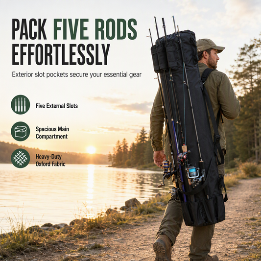 🎁New Arrivals 50% OFF💥Folding Cylindrical Fishing Rod Bag Drawstring Fishing Tackle Storage Carrier for Reservoir and Lure Fishing
