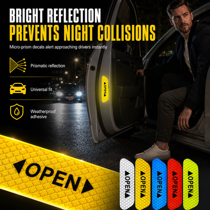 🎁New Arrivals 55% OFF💥4 Pieces Car Door Reflective Warning Stickers OPEN Safety Anti Collision Decals