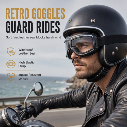 📢📢50% OFF !! ⏰Retro Motorcycle Goggles Vintage Windproof Riding Glasses for Cruiser Helmet and Off-Road Dirt Bike