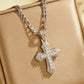 🎁New Arrivals 50% OFF💥Hip Hop Double Layer Baguette Rhinestone Cross Brass with Figaro Chain