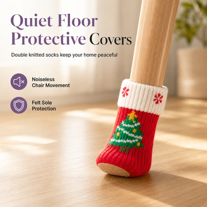 🎄LIMITED-TIME 55% OFF! ⏰Christmas Knitted Chair Leg Covers with Felt Pads Non Slip Thickened Table Feet Socks Floor Protectors 4-Piece Set