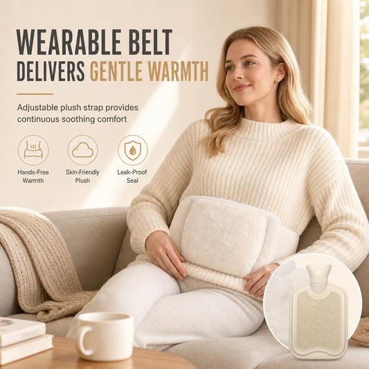 ⏳🔥LIMITED-TIME 50% OFF! ⏰Rubber Hot Water Bottle with Soft Faux Rabbit Fur Cover and Warm Waist Belt