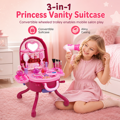 🎄LIMITED-TIME 59% OFF! 🎀Kids’ Pretend Makeup Vanity Suitcase – Portable Dress-Up Toy Set for Girls
