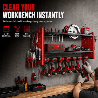 🛠️56% OFF NOW!📢🔩 Wall-Mounted Power Tool Organiser – Heavy-Gauge Steel Garage Storage 💪✨