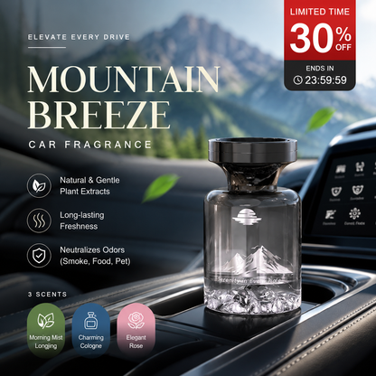 🌿 110ml Long-Lasting Car Air Freshener – Natural plant extracts, eliminates smoke & pet odours. Weeks of freshness. Mountain design. Breath easy! 💨✨